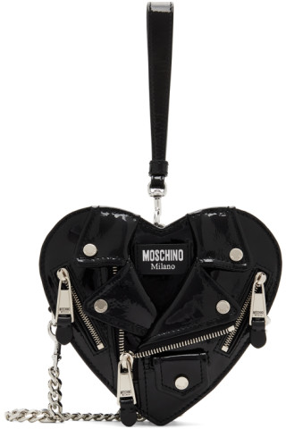 Moschino: Black Biker Jacket Heart Bag | SSENSE