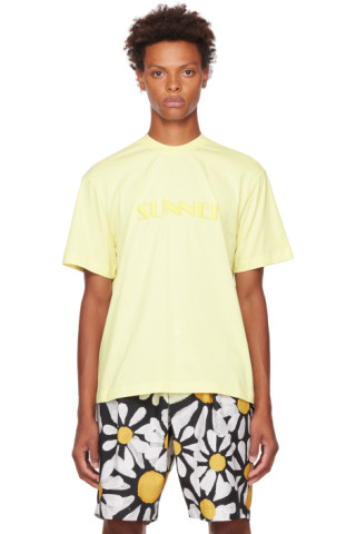Yellow Embroidered T-Shirt by SUNNEI on Sale