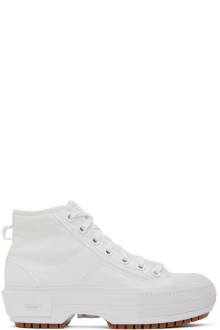 White Nizza Trek Platform Sneakers by adidas Originals on Sale