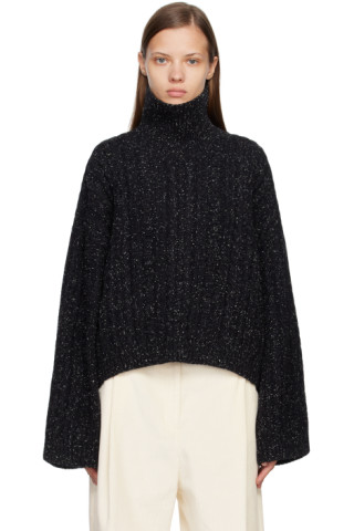 TOTEME: Black Cropped Turtleneck | SSENSE