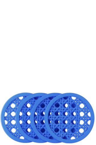 temporary.company - SSENSE Exclusive Blue Caning Coaster Set, 4 pcs