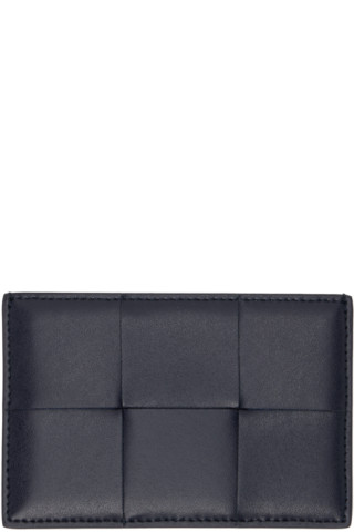 Bottega Veneta: Navy Leather Credit Card Holder | SSENSE