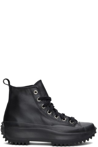 Black Leather Run Star Hike Hi Sneakers by Converse on Sale