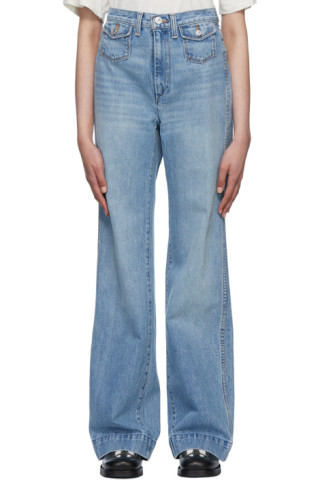 Blue 70s Pocket Wide Leg Jeans by Re/Done on Sale