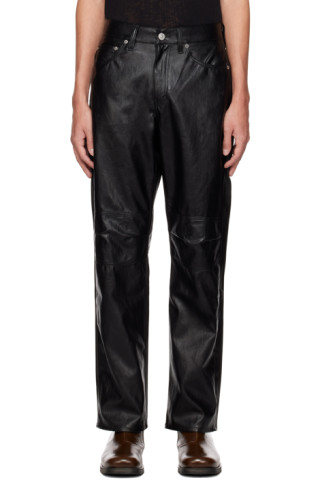 Black Formal Moto Cut Faux-Leather Trousers by Our Legacy on Sale