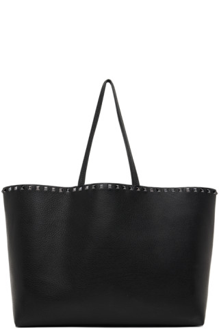 Valentino Black Patent Leather Studded Trapeze Tote, $2,545, SSENSE