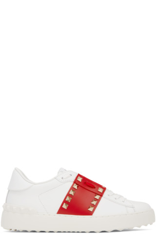 Forfølgelse Mary Og Valentino Garavani: White & Red Rockstud Untitled Sneakers | SSENSE