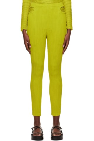 ISSEY MIYAKE: Yellow Hatching Trousers | SSENSE