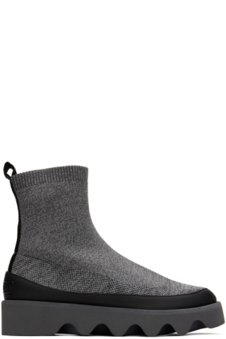 ISSEY MIYAKE: Gray United Nude Edition Bounce Fit-3 Boots | SSENSE