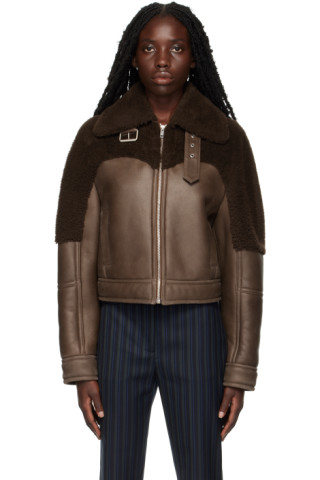 Brown Buckle Shearling Jacket by AMBUSH on Sale