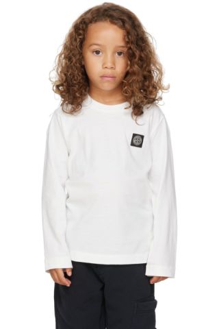 STONE ISLAND COTTON T-SHIRT WITH MINI LABEL Kids White