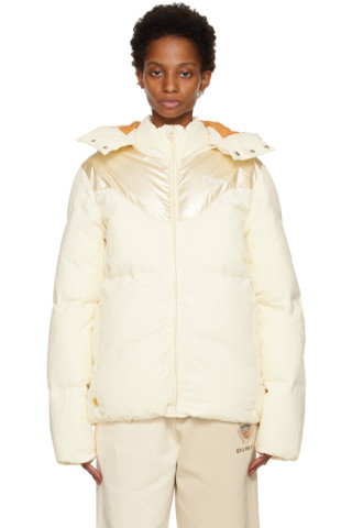 Off-White Contrast Puffer Jacket by Dime on Sale