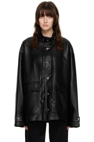 Black Elias Regenerated Leather Jacket by Nanushka on Sale