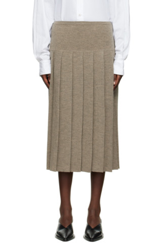 Taupe Pleated Midi Skirt by Lauren Manoogian on Sale