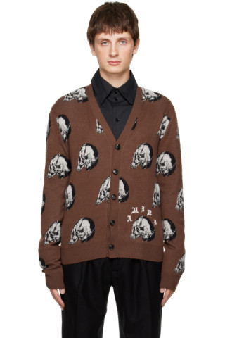 AMIRI: Brown Wes Lang Edition Skull Cardigan | SSENSE