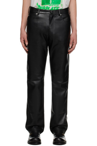 Black Straight-Leg Faux-Leather Pants by Martine Rose on Sale