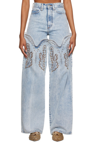 Y/Project: Blue Cowboy High Cuff Jeans | SSENSE Canada