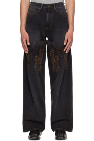 Y/Project: SSENSE Exclusive Black Cowboy Cuff Wide Jeans