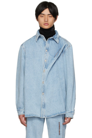 Y/Project: Blue Pinched Shirt | SSENSE UK