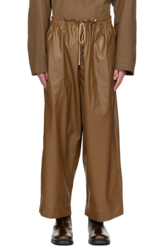 Brown Judo Faux-Leather Pants by Hed Mayner on Sale