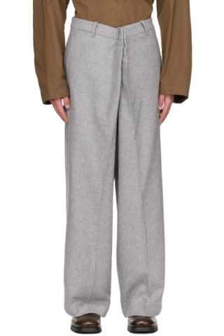Hed Mayner: Gray Front Pleat Trousers | SSENSE Canada