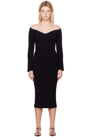 KHAITE: Black Pia Midi Dress | SSENSE