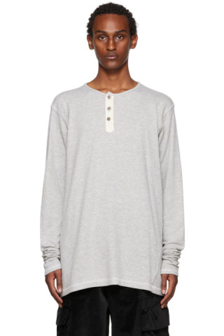 Greg Lauren: Gray Long Sleeve Henley | SSENSE