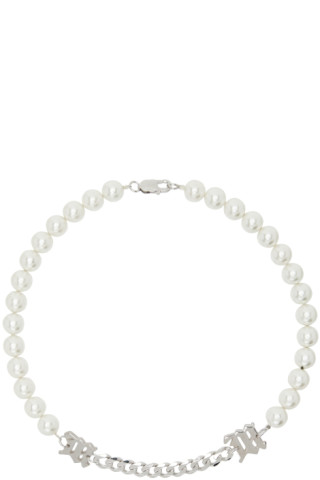 MISBHV - Silver & White 'M' Pearl Necklace