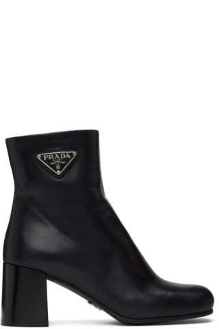 Prada: Black Leather Ankle Boots | SSENSE Canada
