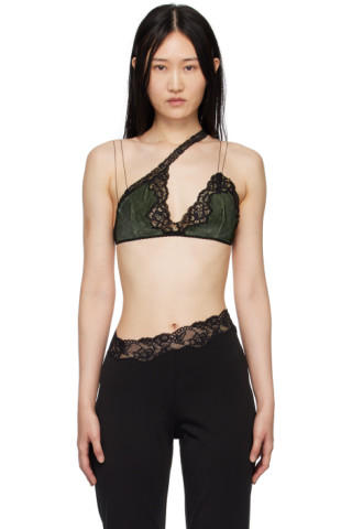 Black Lace Trim Bra by VAILLANT on Sale