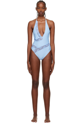 SSENSE Canada Exclusive Blue V-Neck One-Piece Swimsuit by VAILLANT