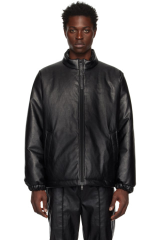 N.Hoolywood - Black Stand Collar Faux-Leather Jacket