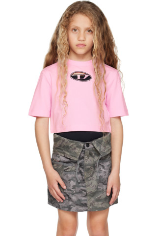 Diesel oversized pastel pink cotton t-shirt with print for children