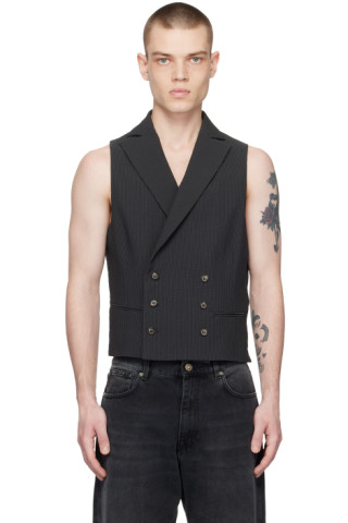 Black Double-Breasted Vest by 424 on Sale