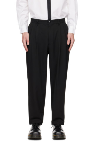 Black Two Tuck Trousers by Neighborhood on Sale