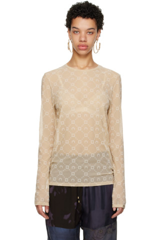 Marine Serre: Beige Moonogram Long Sleeve T-Shirt | SSENSE