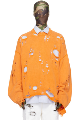 Orange Destroyed Sweater by Doublet on Sale