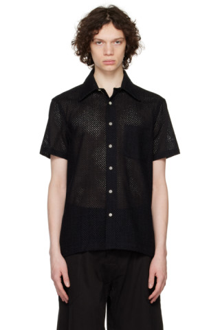 Black Lace Short Sleeve Shirt by Factor's on Sale