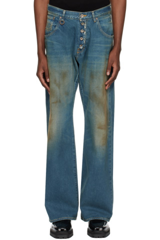 Blue Smudged Jeans by SOSHIOTSUKI on Sale