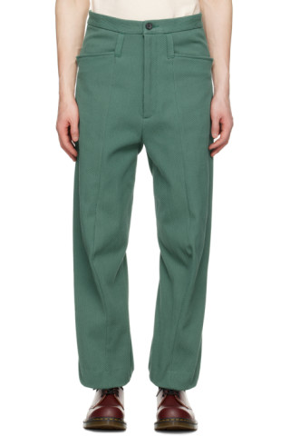 Green 3D Shaped Trousers by KOZABURO on Sale