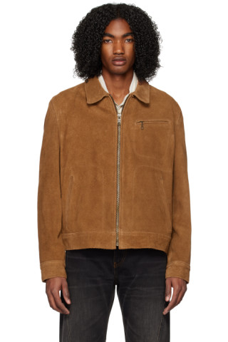 Tan Rough Out 375 Leather Jacket by Schott on Sale