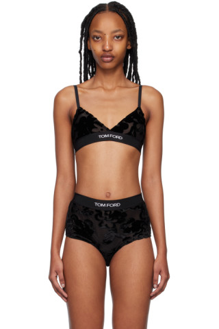 Floral tulle devoré bralette in black - Tom Ford