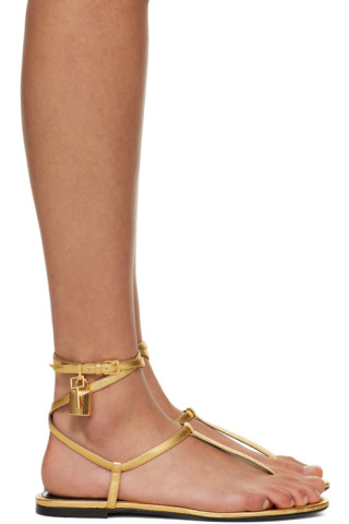 TOM FORD: Gold Padlock Sandals | SSENSE