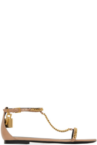 Beige Padlock Chain Flat Sandals by TOM FORD on Sale