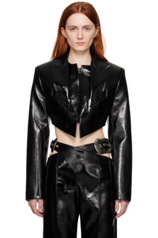 Aleksandre Akhalkatsishvili: Black Cropped Faux-Leather Jacket | SSENSE