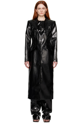 Aleksandre Akhalkatsishvili: Black Peaked Faux-Leather Coat | SSENSE