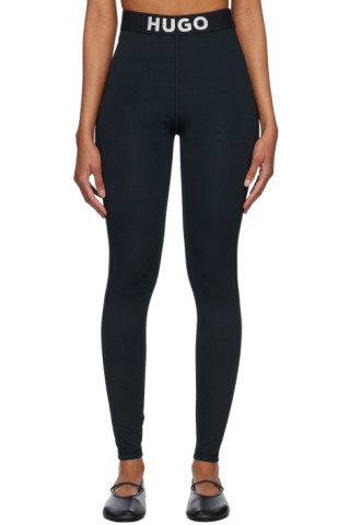 Black Overlock Stitch Leggings by Hugo on Sale