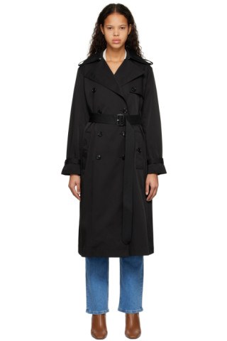 Black Double-Breasted Trench Coat by BOSS on Sale