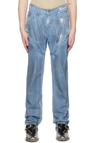 Juntae Kim: Blue Painted Corset Jeans | SSENSE