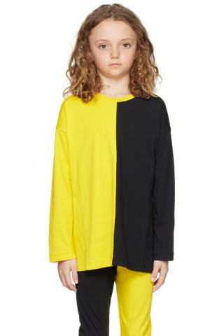 Kids Yellow & Black Color Block Long Sleeve T-Shirt by M'A Kids on Sale